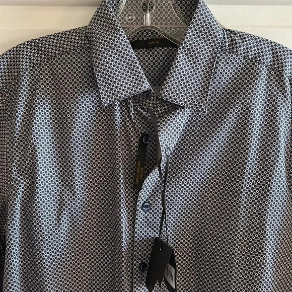 AKA men shirt , NWT ,slim fit,blur,white,tan print,cotton  100, AKAC1330,career - Picture 3 of 12